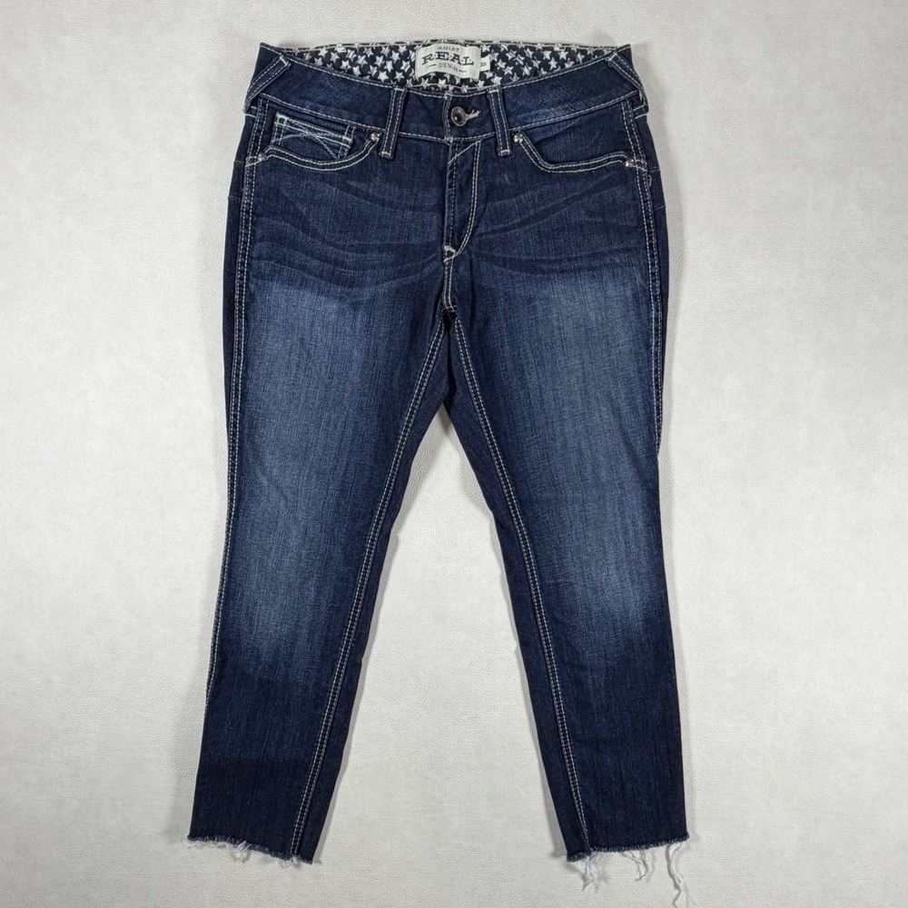 Ariat REAL Denim Skinny Ella Jeans 30 Short Dark Wash Celestial Mid Rise Raw Hem